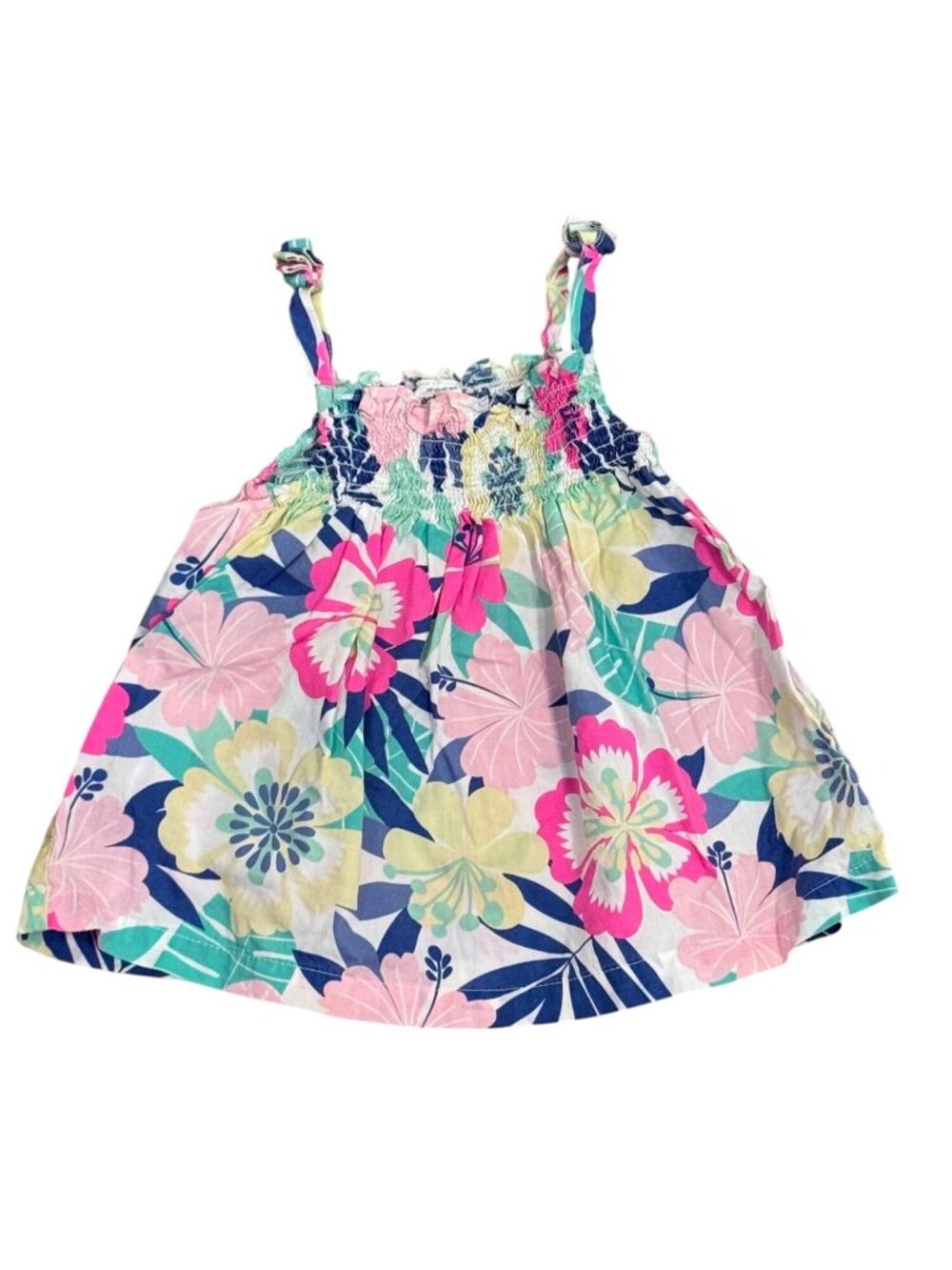Carters Baby Girls 18M Floral Smocked Dress With Adjustable Strap Ties